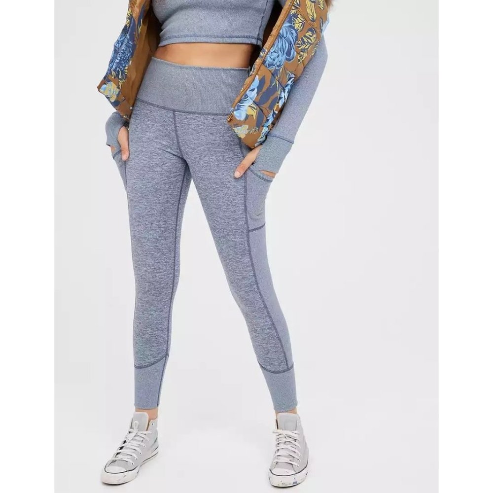 NWT OFFLINE By Aerie The Hugger Ribbed Pocket Legging Fresh Bright XS SHORT